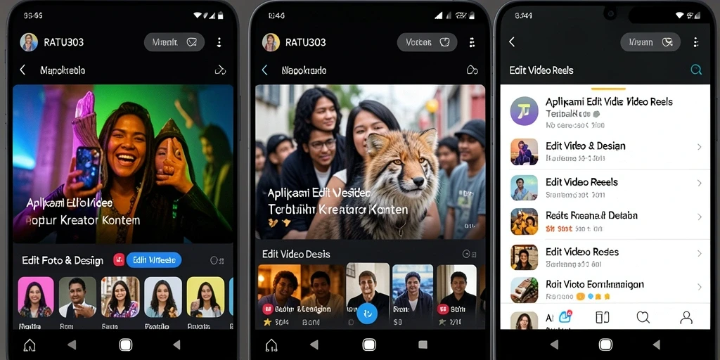 Tampilan antarmuka RATU303 untuk edit video reels yang intuitif.