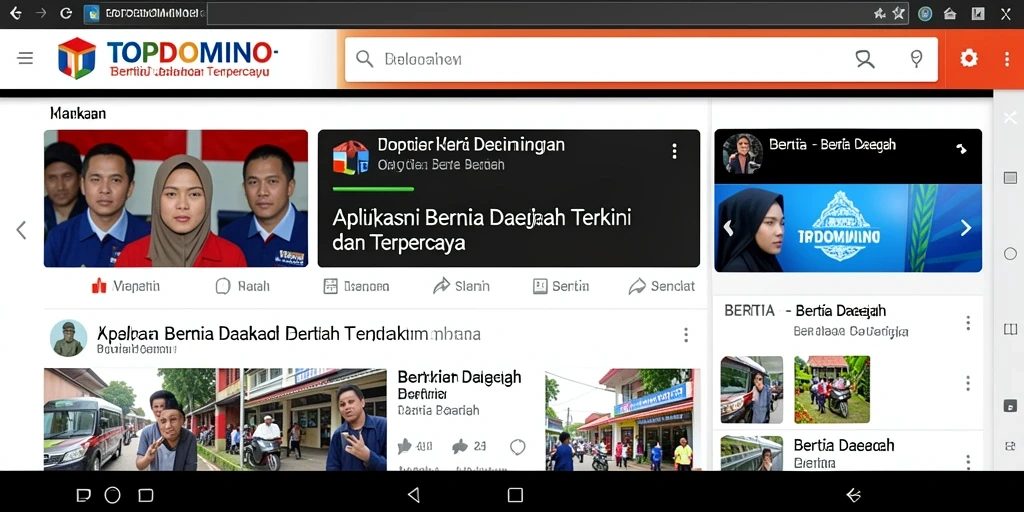 Antarmuka utama aplikasi TOPDOMINO menampilkan berita daerah terbaru.